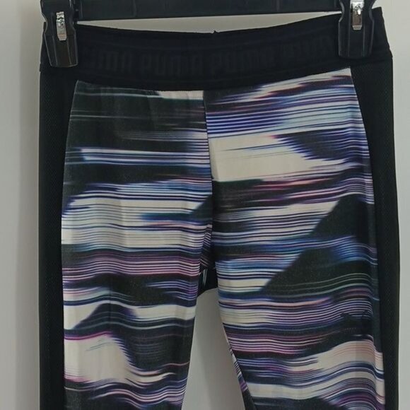 PUMA Leggings Abstract Striped Black Blue Activewear Workout Womens Size S - Picture 2 of 6